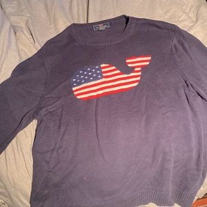 Vineyard Vines VV American Flag Whale Navy Blue Sweater Mens